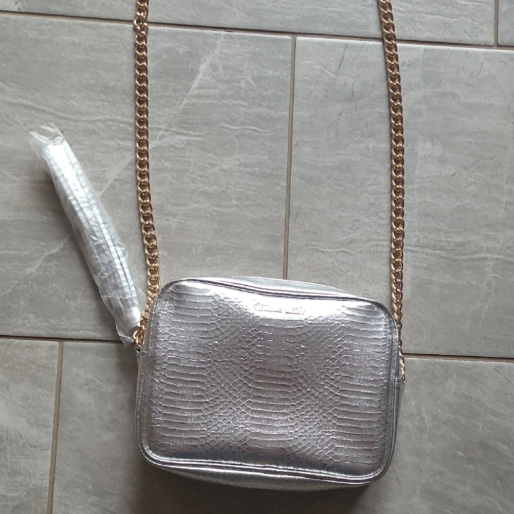 NWOT Victoria Secret Chic Silver Crossbody Bag with Gold Chain